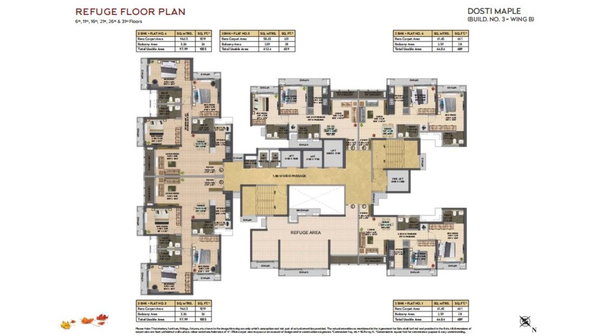 Dosti-Maple-B Wing-Refuge-Typical-Floor-Plan